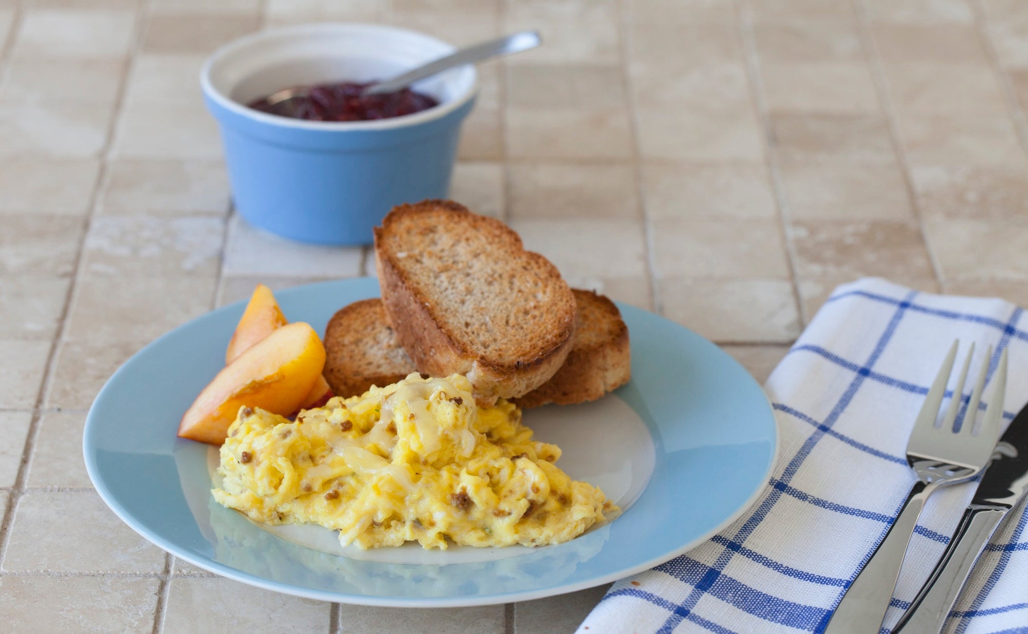 Scrambled Eggs with Cheese, Chives & Bacon